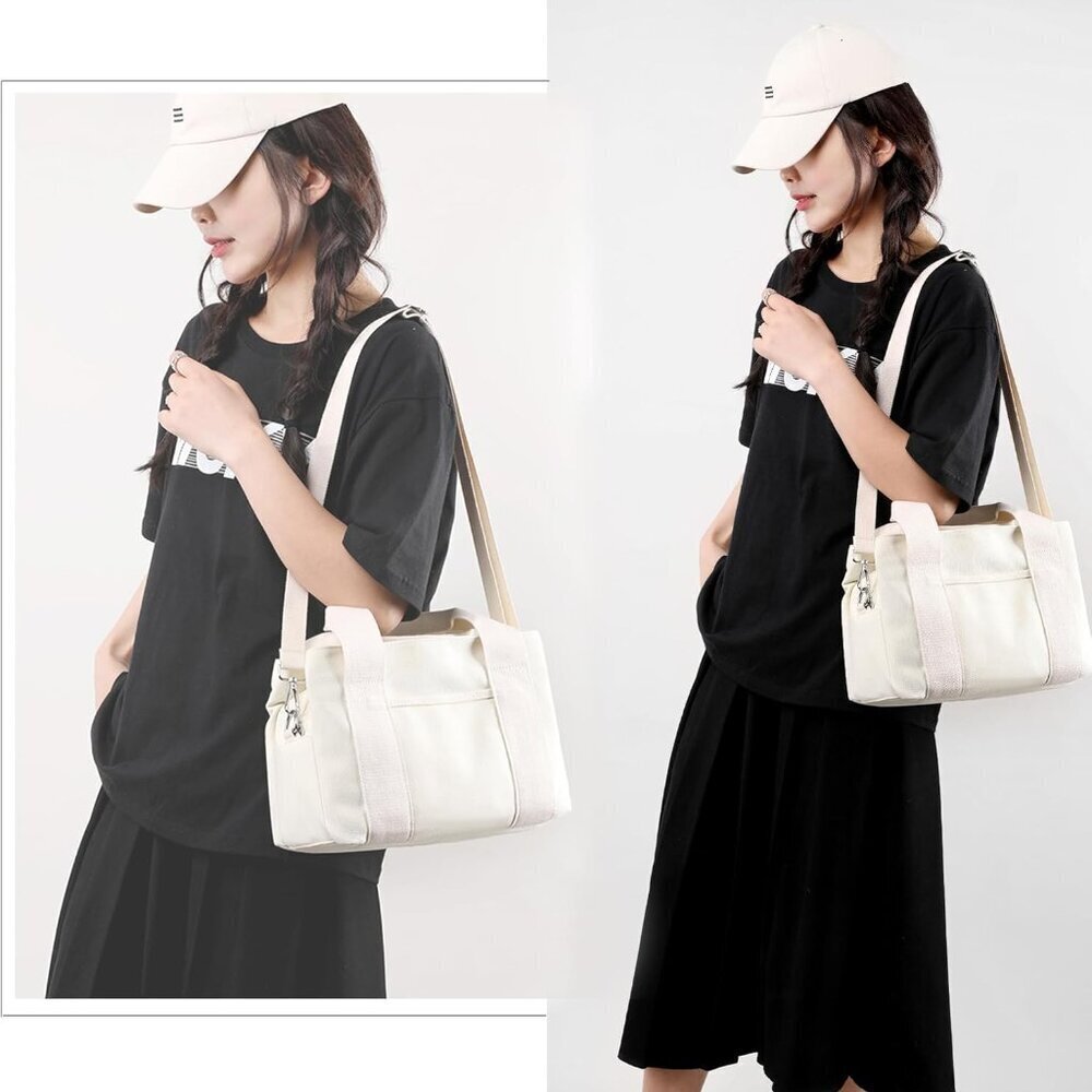 Canvas Crossbody Bag Women Small Multi Compartment Tote Purse for Daily Use - Picture 6 of 8